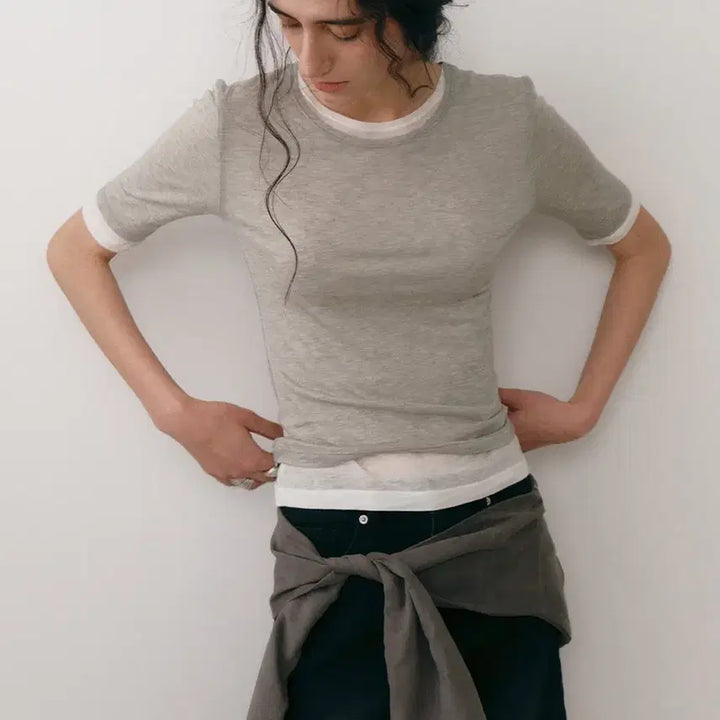 [BUNJANG] LOWTIDE Layered T-shirt Grey / (새상품) 로우타이드 레이어드 반팔 티셔츠 그레이