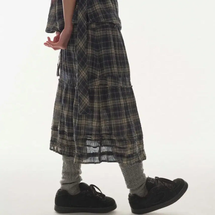 [BUNJANG] KOSEIO Shirring Midi Skirt Check (Size 2) / [2] 코이세이오 셔링 미디 스커트 체크