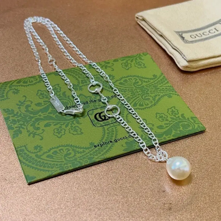 [BUNJANG] Gucci Silver Pearl Necklace / 구찌 실버 체인 진주 목걸이