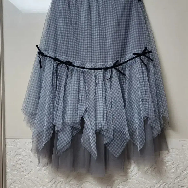 [BUNJANG] TWEEDY-A Gingham Check Layered Skirt / 깅엄체크 리본 샤랄라 레이어드 롱스커트 현백유플렉스 구매