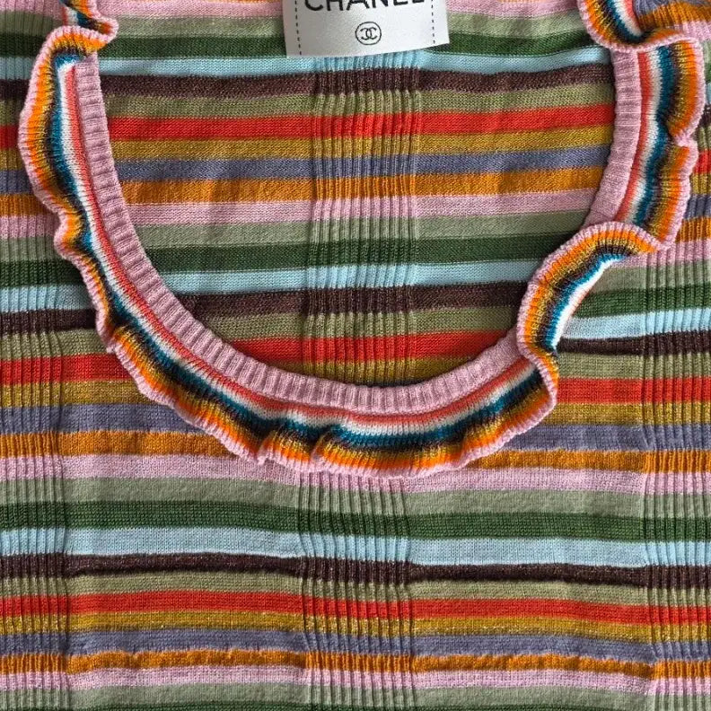 [BUNJANG] Chanel Stripe T-shirt / 샤넬 멀티컬러 스트라이프 반팔 티셔츠(38/무료배송)