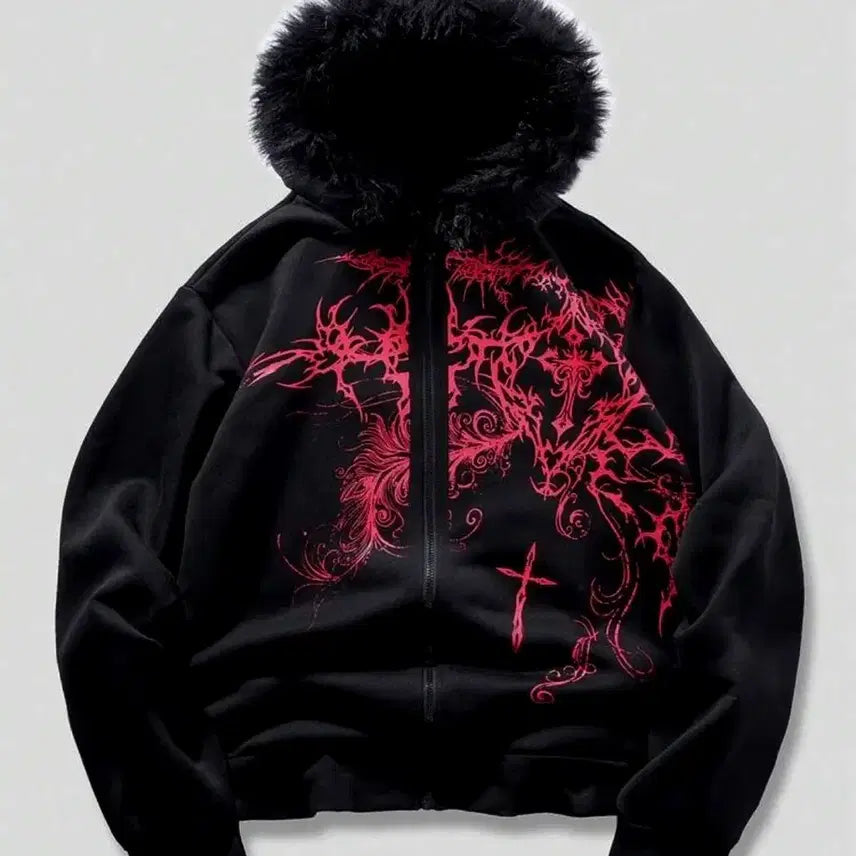 [BUNJANG] Goth Punk Zip-Up Hoodie / 고스펑크 후드집업 펑크 스웨트 빈티지 레크로 메탈 펑크