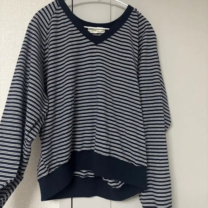 [BUNJANG] Striped V-Neck Raglan Sweatshirt / 쇼핑몰 단가라 브이넥 맨투맨
