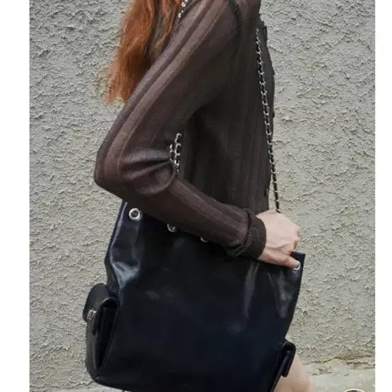 [BUNJANG] Couronne Chain Backpack Tote Shoulder Bag Dark Navy / 신상 쿠론 체인백팩 토트백 숄더백 다크네이비