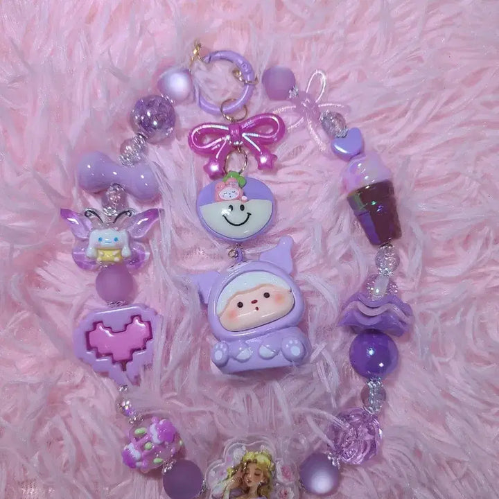 [BUNJANG] Rainbow Purple Bead Strap Keyring / +무지개 보라 비즈 스트랩 1+
