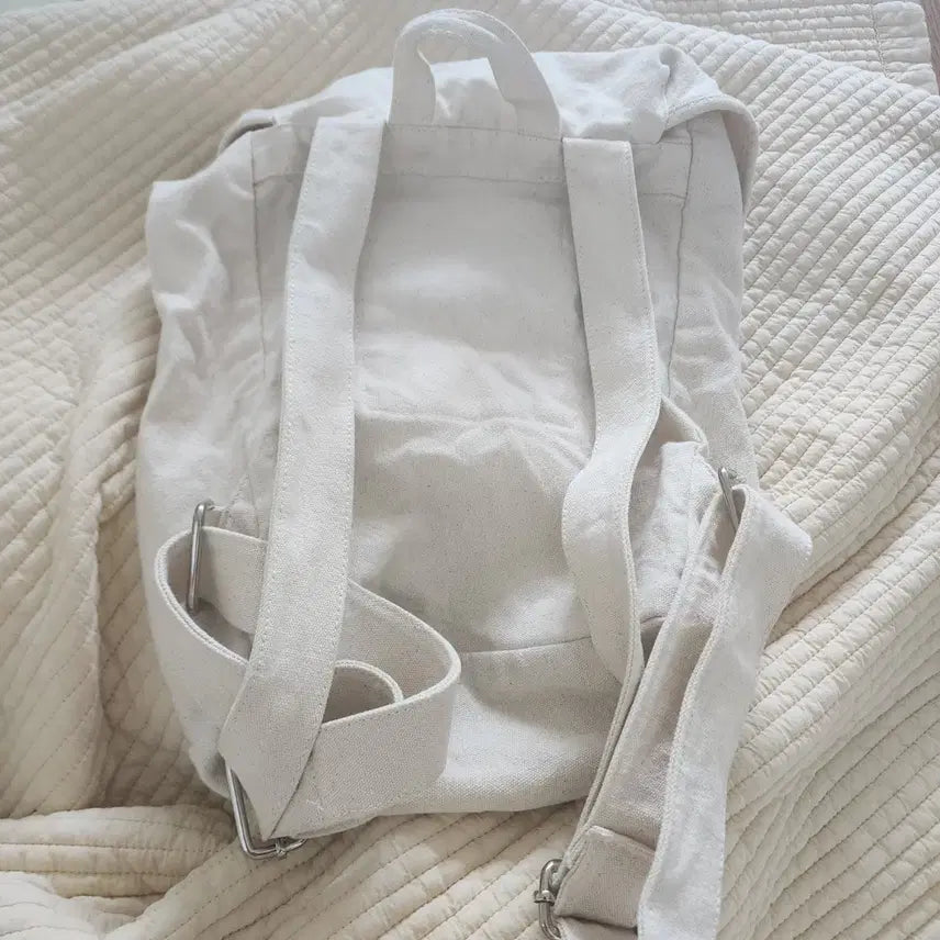 [BUNJANG] Simple Ivory Canvas Backpack / 캔버스가방 가벼움 심플 아이보리