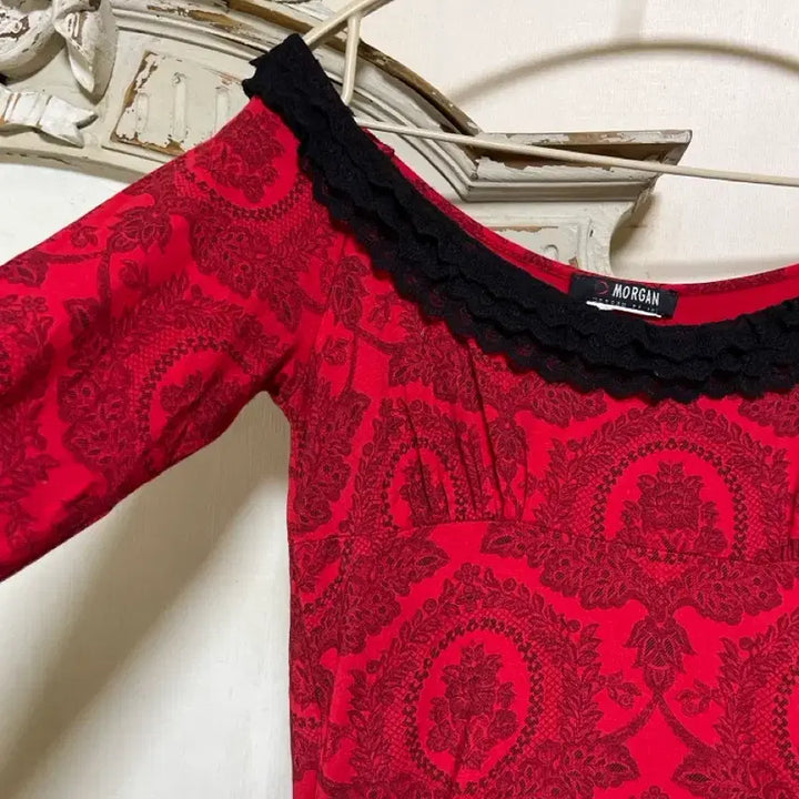 [BUNJANG] Morgon Red Flower Midi Dress / 모건 레드 플라워 미디원피스