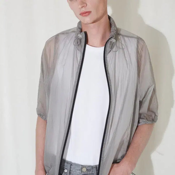 [BUNJANG] Label Archive Sheer High-Neck Zip-Up (Light Grey, Size 2) / 라벨아카이브 시어 하이넥 집업
