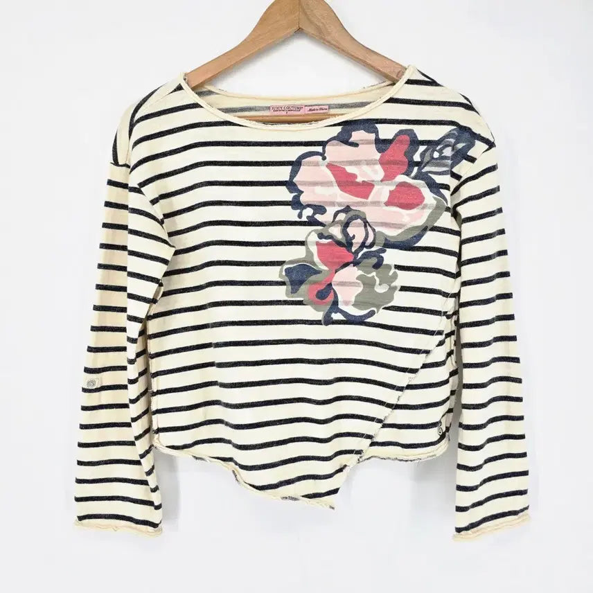 [BUNJANG] Juicy Couture Asymmetrical Stripe Flower Crop Top / JUICY COUTURE 언발 스트라이프 플라워 크롭 티 [B40801]