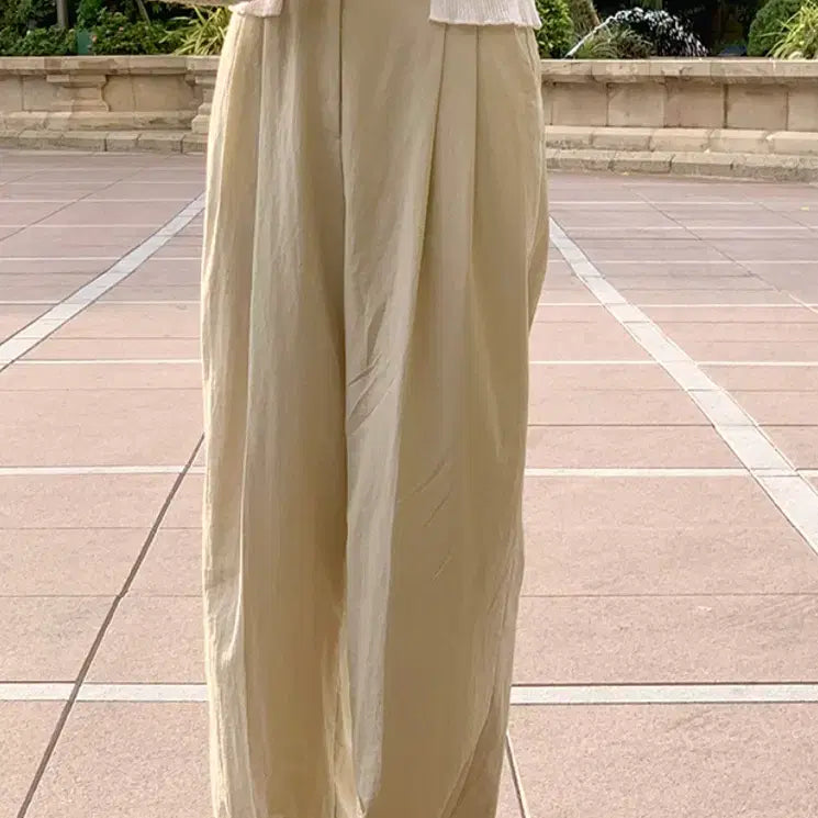[BUNJANG] Marirround Summer Wide Pintuck Pants Beige S Short / 메리어라운드 썸머 와이드 핀턱 팬츠