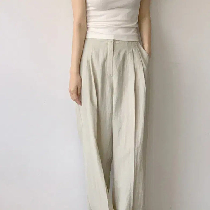 [BUNJANG] Marirround Summer Wide Pintuck Pants Beige S Short / 메리어라운드 썸머 와이드 핀턱 팬츠