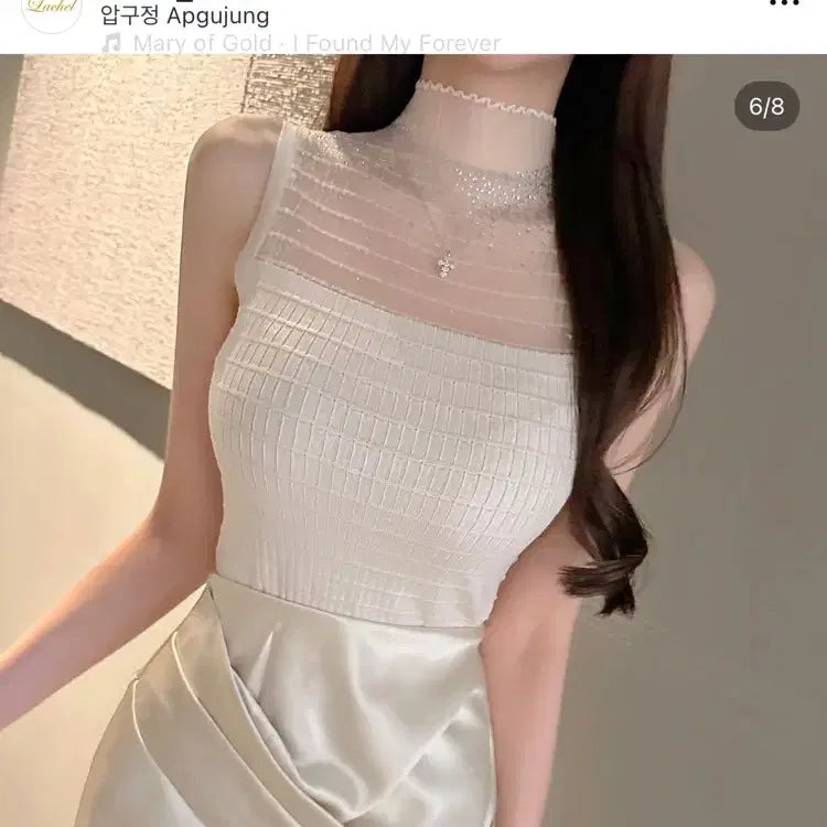 [BUNJANG] Rachael Ribbed Cubic Knit White / 수입 라첼 반목 큐빅 니트 화이트
