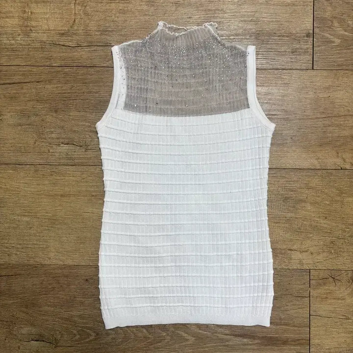 [BUNJANG] Rachael Ribbed Cubic Knit White / 수입 라첼 반목 큐빅 니트 화이트