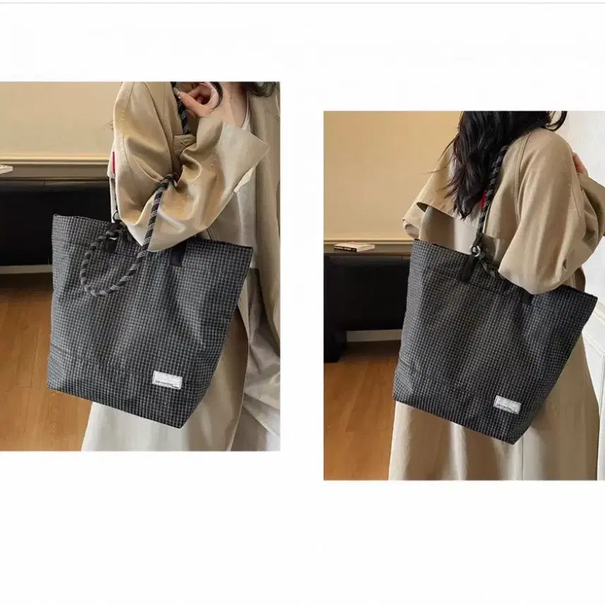 [BUNJANG] Stirrup Check Tote Bag / 로프 핸들 스티랩 체크 토트백 숄더백 겸용 (새제품)