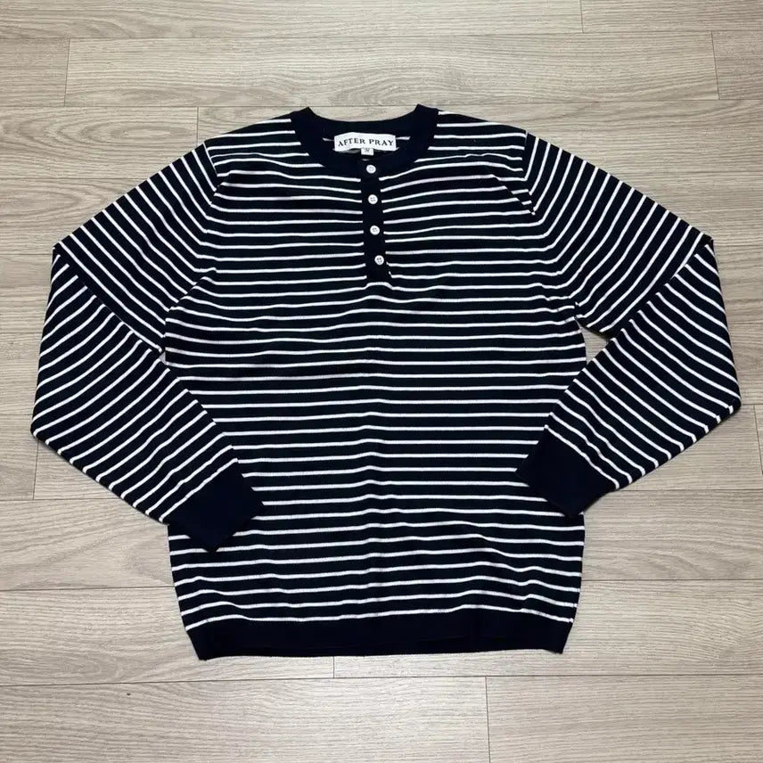 [BUNJANG] Afterpray Striped Knit Henryneck Navy / [M] 애프터프레이 스트라이프 니트 헨리넥 네이비