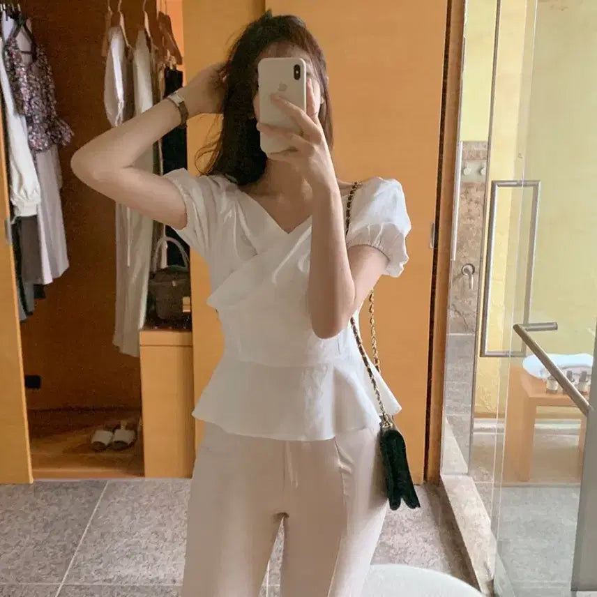 [BUNJANG] [자체제작] 퍼빗 린넨 랩 블라우스 아뜨랑스 프롬데이원 에브리모닝 히니크 / [자체제작] 퍼빗 린넨 랩 블라우스 아뜨랑스 프롬데이원 에브리모닝 히니크