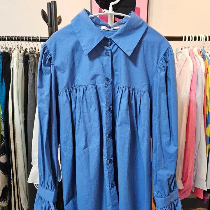 [BUNJANG] Blue Shirt + Black Bustier Set / 블루 셔츠 + 블랙 뷔스티에 세트