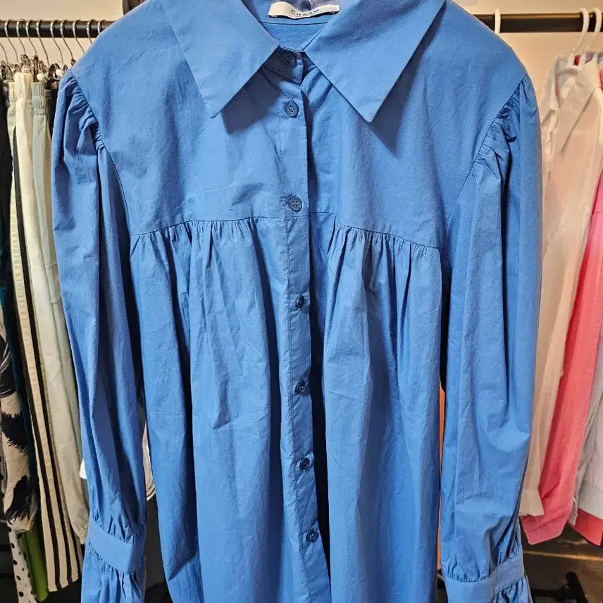 [BUNJANG] Blue Shirt + Black Bustier Set / 블루 셔츠 + 블랙 뷔스티에 세트