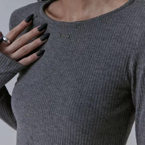 [BUNJANG] trimmingbird Ribbed Long Sleeve Charcoal / 트리밍버드 골지 롱 슬리브 차콜