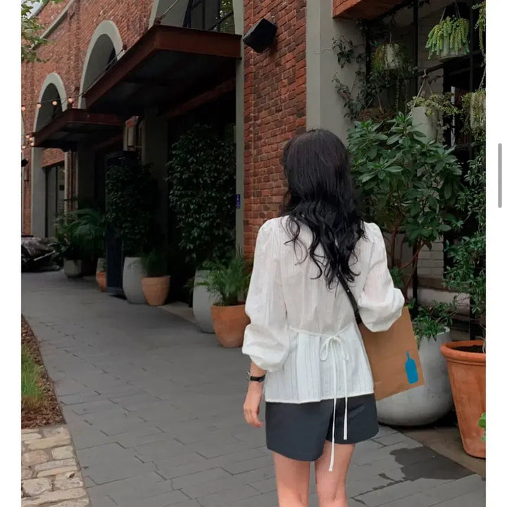 [BUNJANG] Dearment Lace Line Cotton Blouse / 디어먼트 퍼퓸 레이스 라인 스트랩 코튼 블라우스