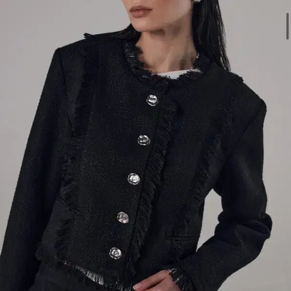 [BUNJANG] Trimingbird Tassel Tweed Jacket Black / 트리밍버드 테슬 트위드 자켓 블랙