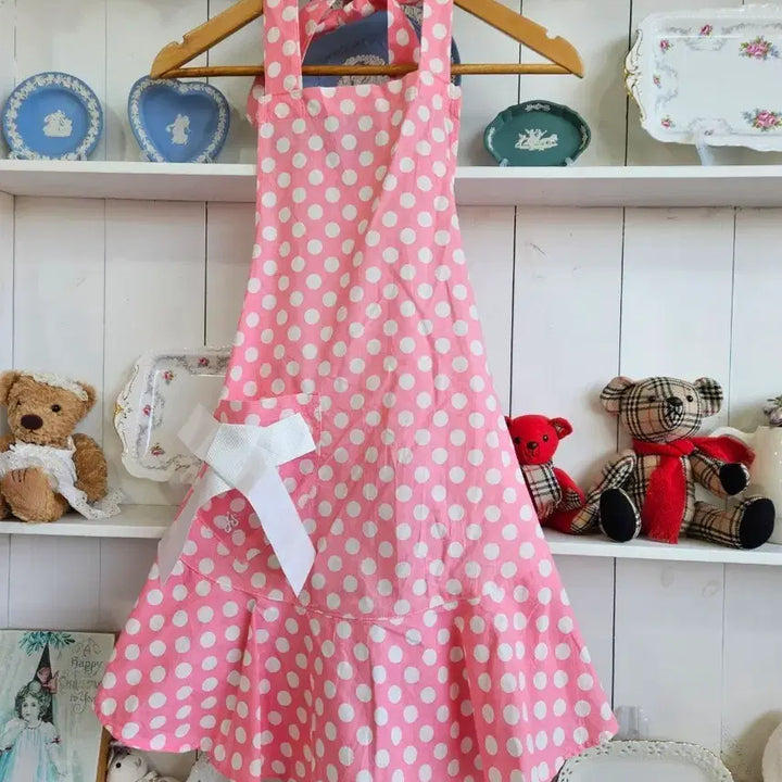 [BUNJANG] Jessie Steele Pink Dot Ribbon Apron / 핑크 도트 리본 에이프런