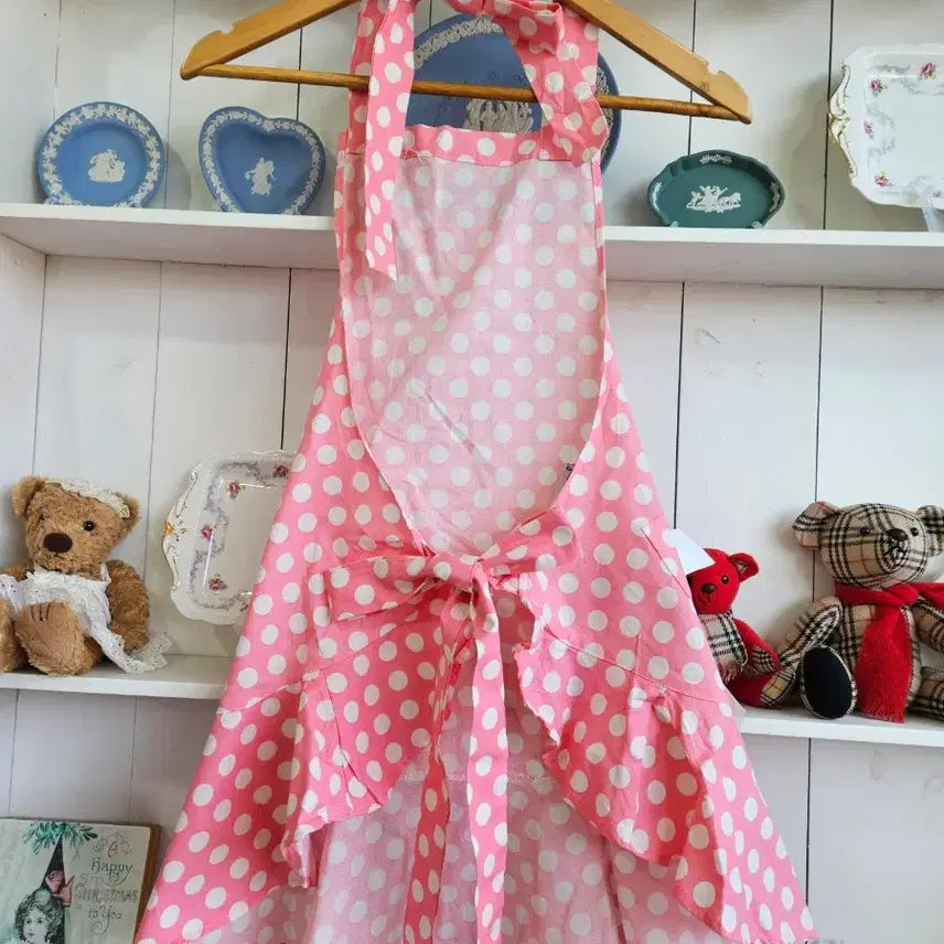 [BUNJANG] Jessie Steele Pink Dot Ribbon Apron / 핑크 도트 리본 에이프런