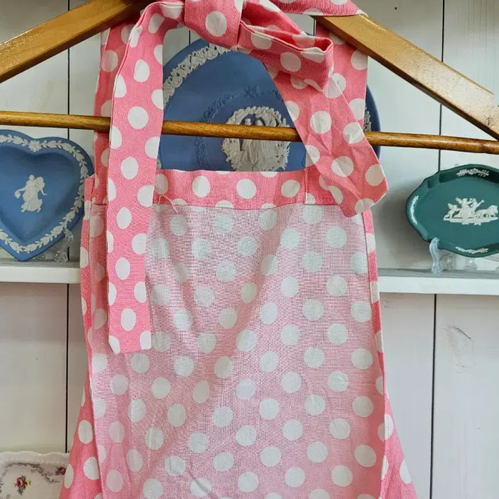 [BUNJANG] Jessie Steele Pink Dot Ribbon Apron / 핑크 도트 리본 에이프런