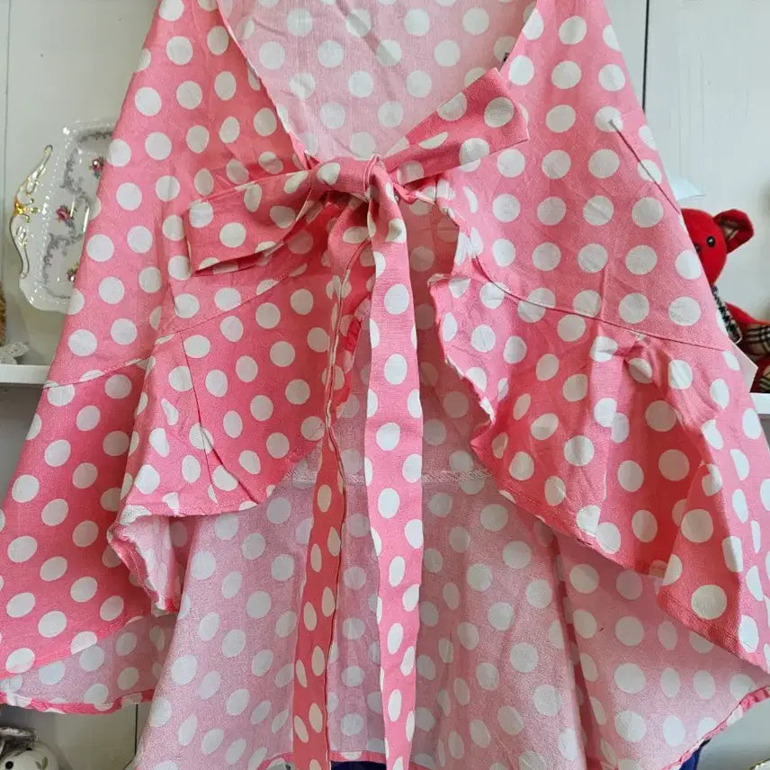 [BUNJANG] Jessie Steele Pink Dot Ribbon Apron / 핑크 도트 리본 에이프런