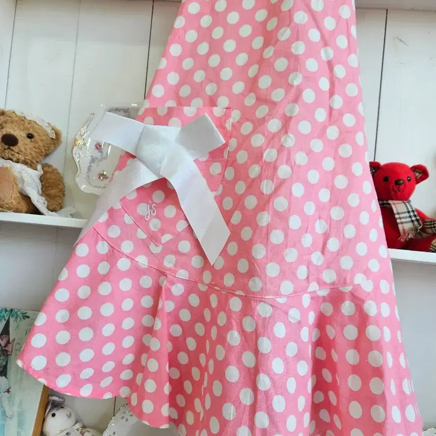 [BUNJANG] Jessie Steele Pink Dot Ribbon Apron / 핑크 도트 리본 에이프런