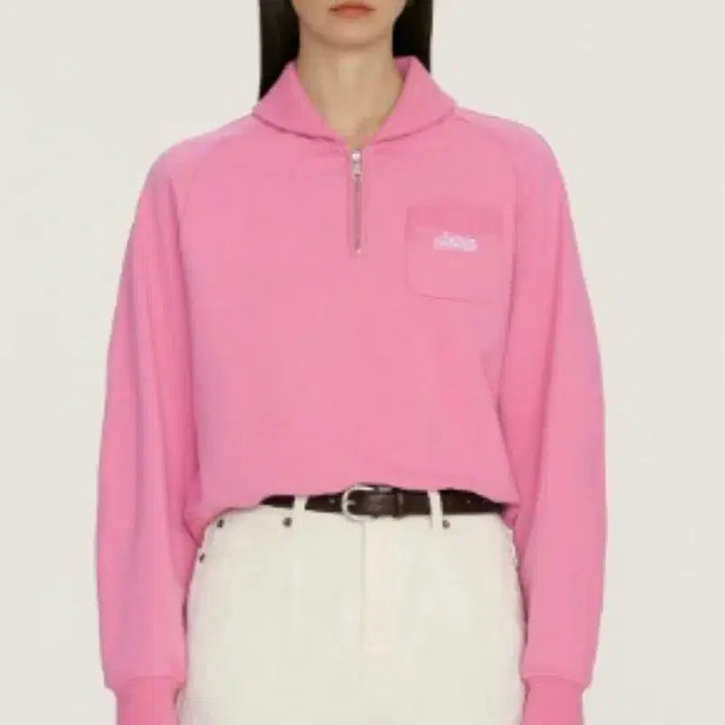 [BUNJANG] ANEU Pink Half-Zip Sweatshirt / 앤유 핑크 하프집업 맨투맨티