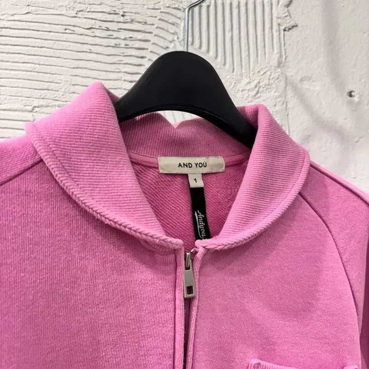[BUNJANG] ANEU Pink Half-Zip Sweatshirt / 앤유 핑크 하프집업 맨투맨티