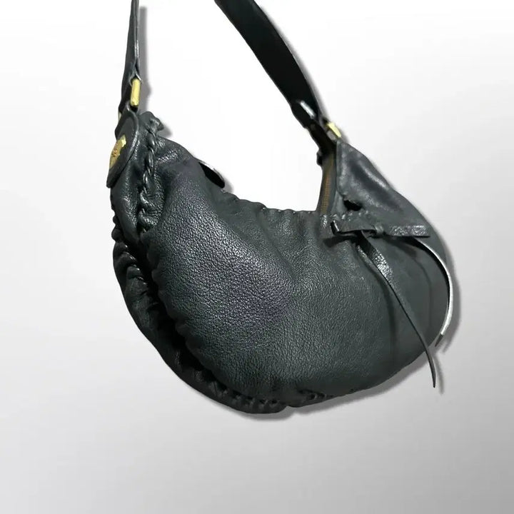 [BUNJANG] Anna Sui Black Leather Hobo Bag / 안나수이 블랙 레더 호보백
