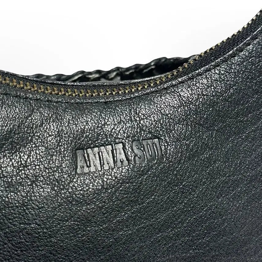 [BUNJANG] Anna Sui Black Leather Hobo Bag / 안나수이 블랙 레더 호보백