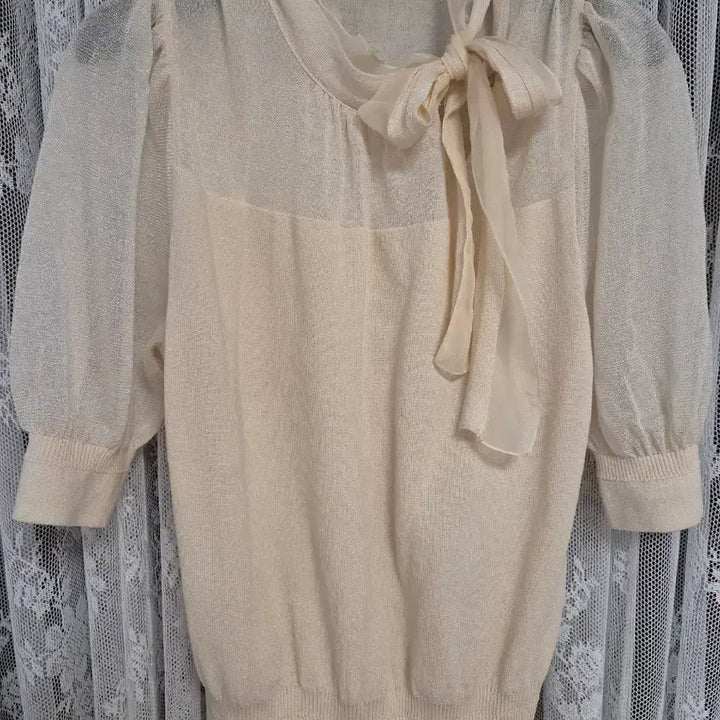 [BUNJANG] Daks Ribbon Knit Blouse Ivory / 닥스리본 니트블라우스 아이보리 5부 소매