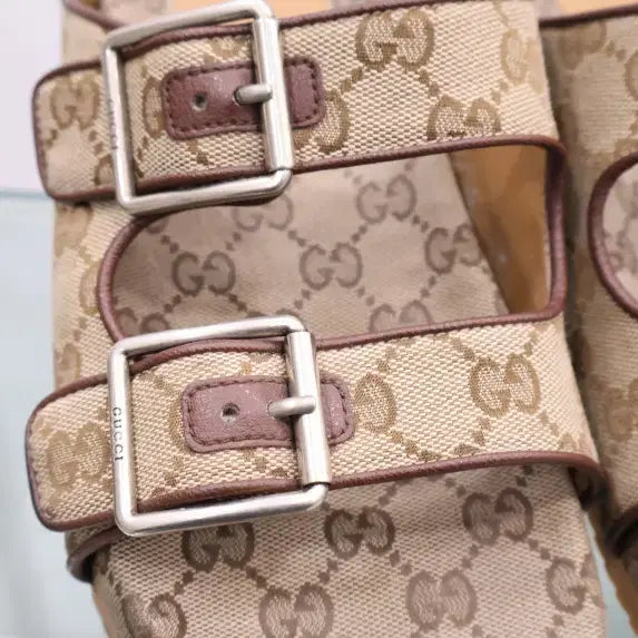 [BUNJANG] Gucci GG Canvas Double Strap Sandals / 구찌 GG 캔버스 더블 스트랩 샌들 658020