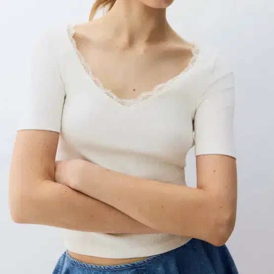 [BUNJANG] H&amp;M Rib Knit Top White S / H&amp;M 리브니트탑 화이트 S