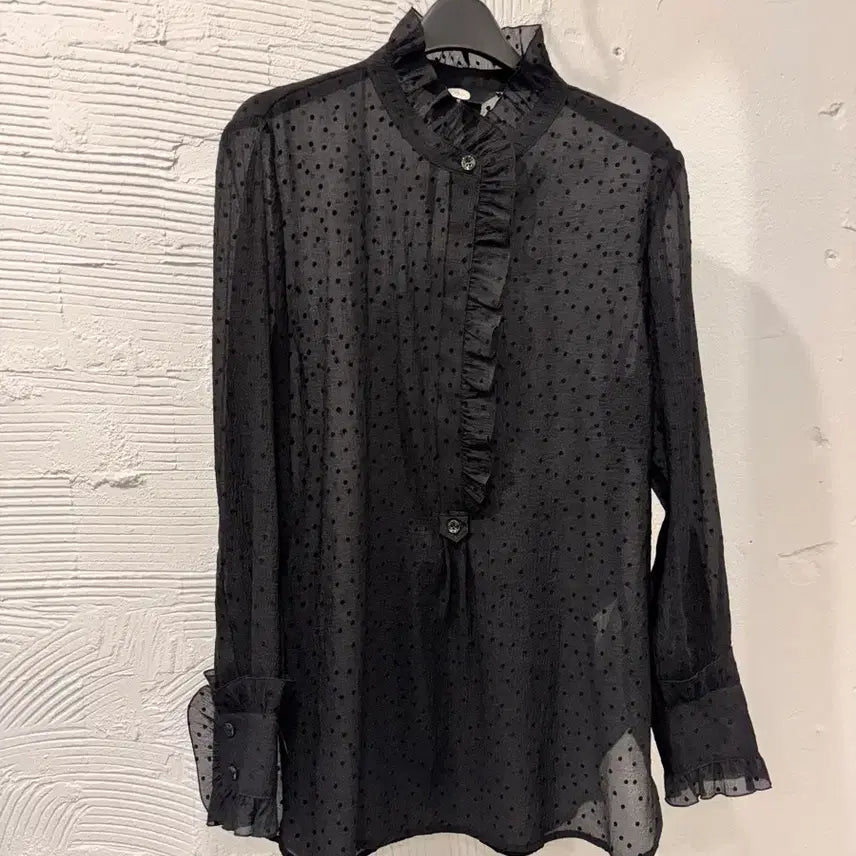 [BUNJANG] DEW E L Frill Collar See-through Dot Blouse / 듀엘 프릴카라 시스루 도트 블라우스