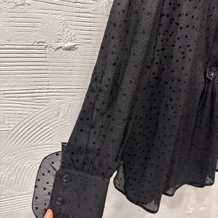 [BUNJANG] DEW E L Frill Collar See-through Dot Blouse / 듀엘 프릴카라 시스루 도트 블라우스