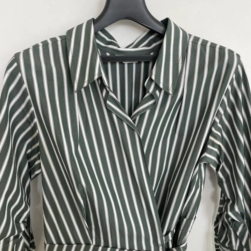 [SOLD OUT] 타임1993 여성55-66 그린 스트라이프 랩 롱 원피스