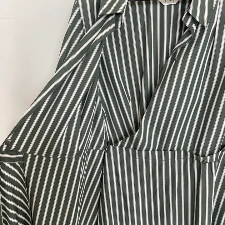 [SOLD OUT] 타임1993 여성55-66 그린 스트라이프 랩 롱 원피스