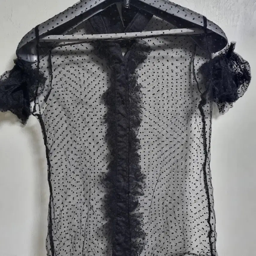 [SOLD OUT] 블랙 시스루 도트 블라우스 퍼프 반팔 (야한옷)55