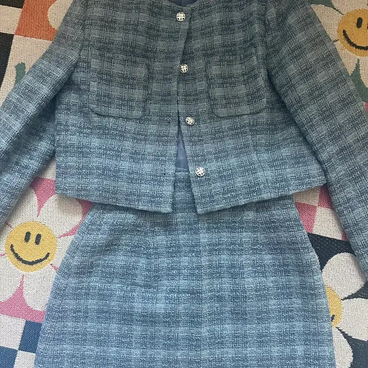 [BUNJANG] MarieMade Wool Tweed Check Set M Blue / 마리메이드 울 트위드 체크 세트 M 블루