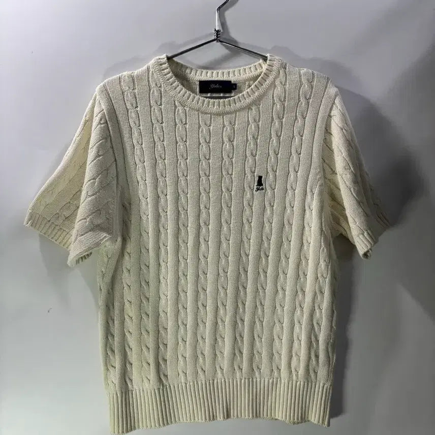 [BUNJANG] Yale Heritage Dan Cable Knit Top - Ivory / (L) 예일 여성 헤리티지 댄 케이블 반팔 라운드 니트_아이보리