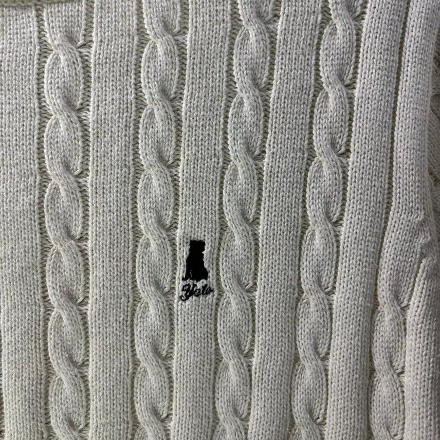 [BUNJANG] Yale Heritage Dan Cable Knit Top - Ivory / (L) 예일 여성 헤리티지 댄 케이블 반팔 라운드 니트_아이보리