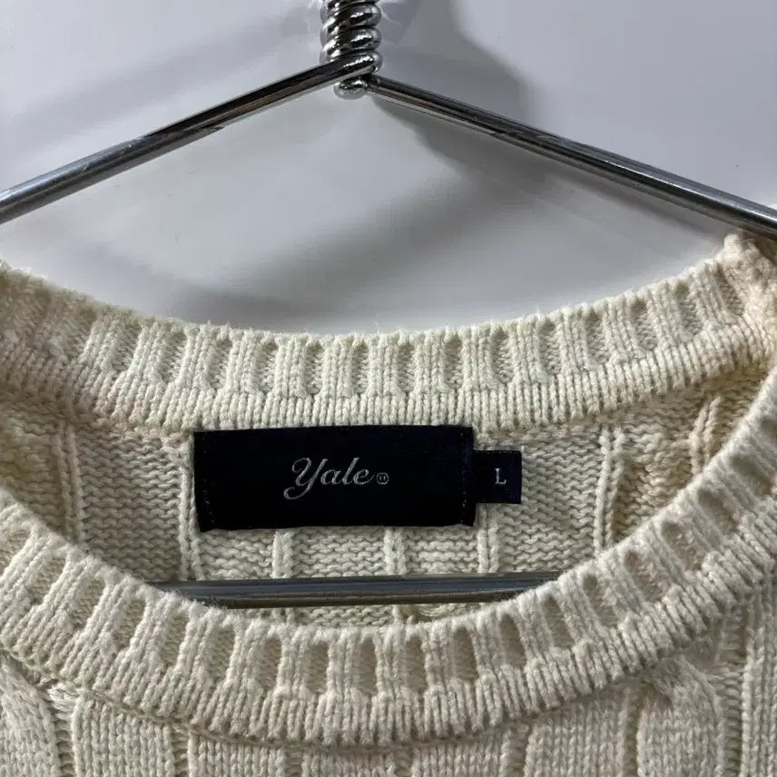 [BUNJANG] Yale Heritage Dan Cable Knit Top - Ivory / (L) 예일 여성 헤리티지 댄 케이블 반팔 라운드 니트_아이보리
