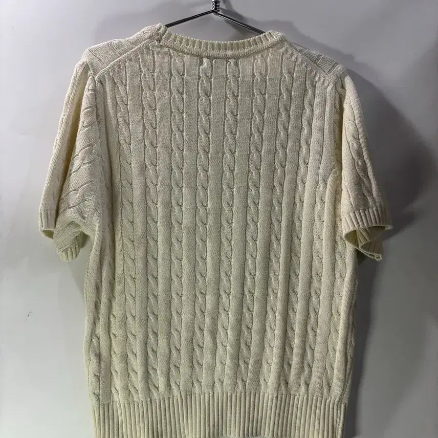 [BUNJANG] Yale Heritage Dan Cable Knit Top - Ivory / (L) 예일 여성 헤리티지 댄 케이블 반팔 라운드 니트_아이보리