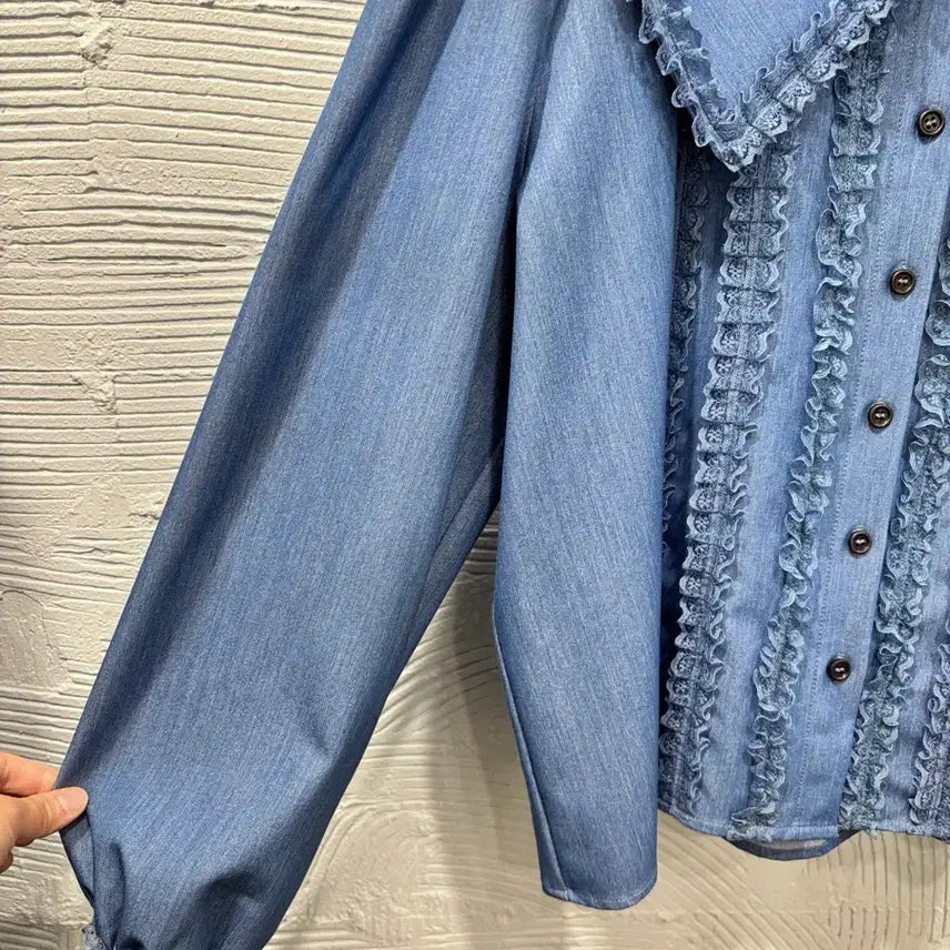 [SOLD OUT] 안나디바 데님컬러 빅카라 블라우스