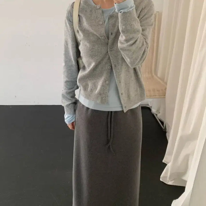 [BUNJANG] Unbranded Charcoal Flannel Bending Long Skirt / 플라넬 밴딩스커트 차콜 새상품