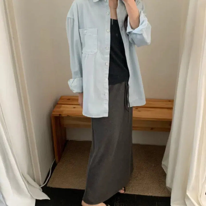 [BUNJANG] Unbranded Charcoal Flannel Bending Long Skirt / 플라넬 밴딩스커트 차콜 새상품